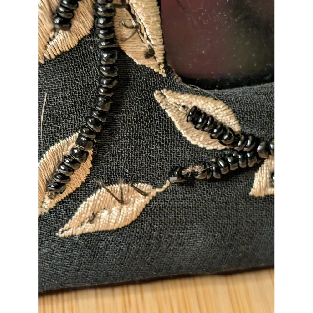 90s Beaded Floral Fabric Picture Frame 4x6 Black Red Embroidered Botanical India
